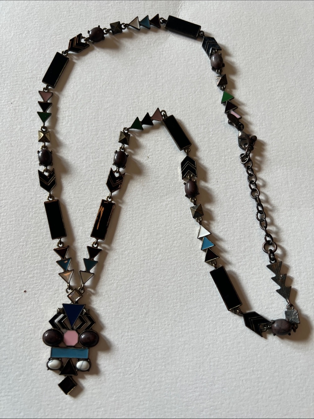 Vintage House of Harlow 1960 Multicolor Geometric Pendant Necklace enamel link